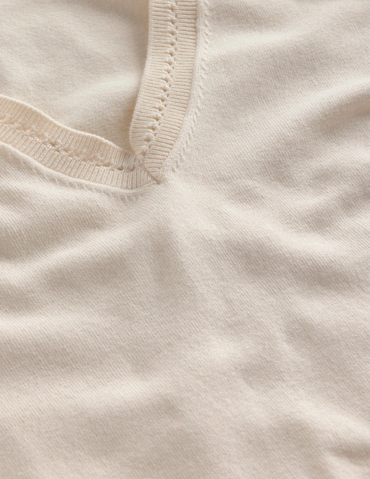 Catriona Cotton V-Neck Jumper-Warm Ivory