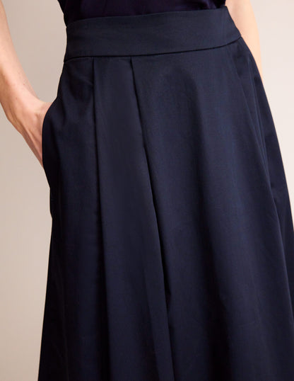 Isabella Cotton Sateen Skirt-Navy