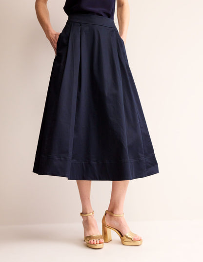 Isabella Cotton Sateen Skirt-Navy