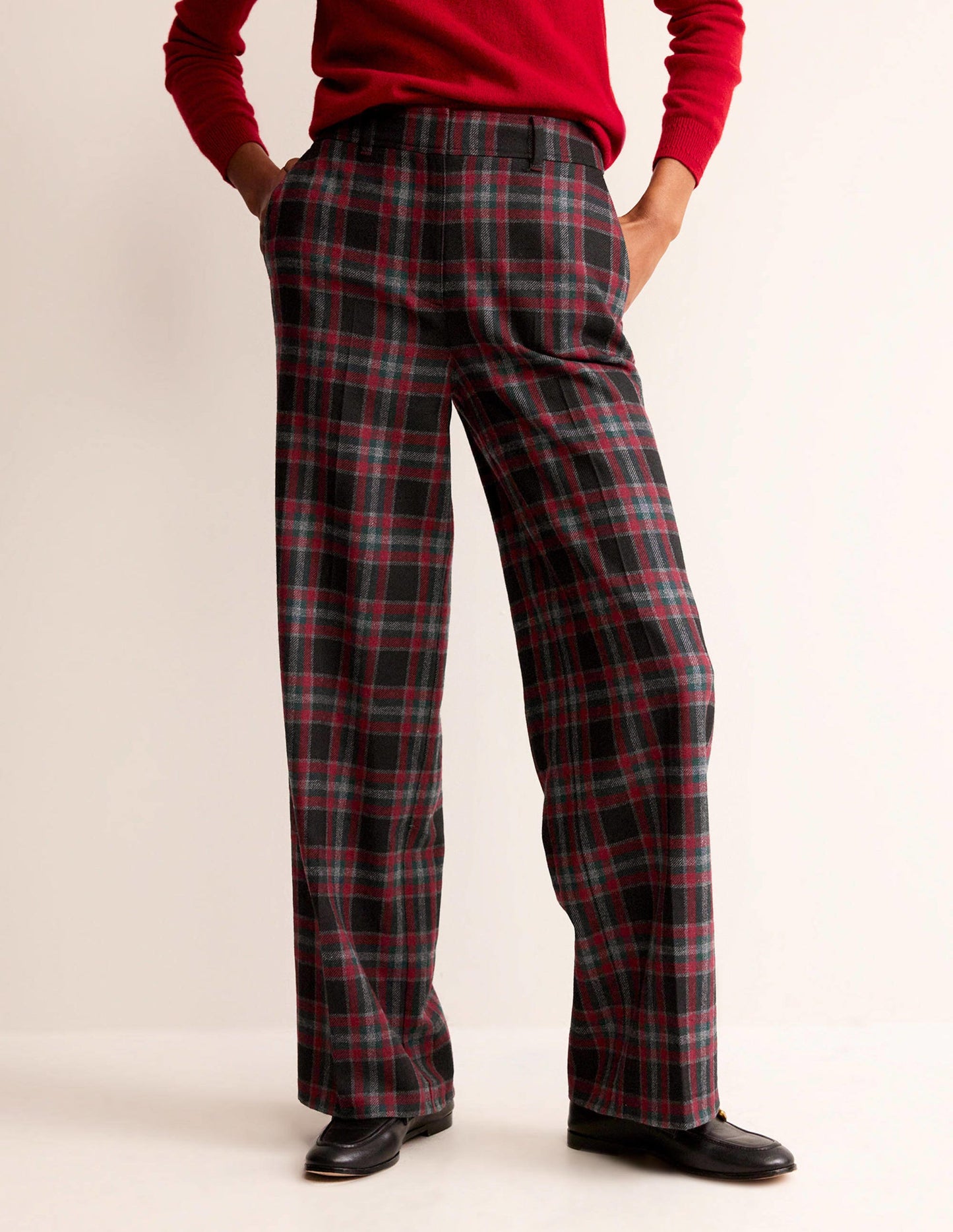 Westbourne Wool Blend Trousers-Green and Brown Check