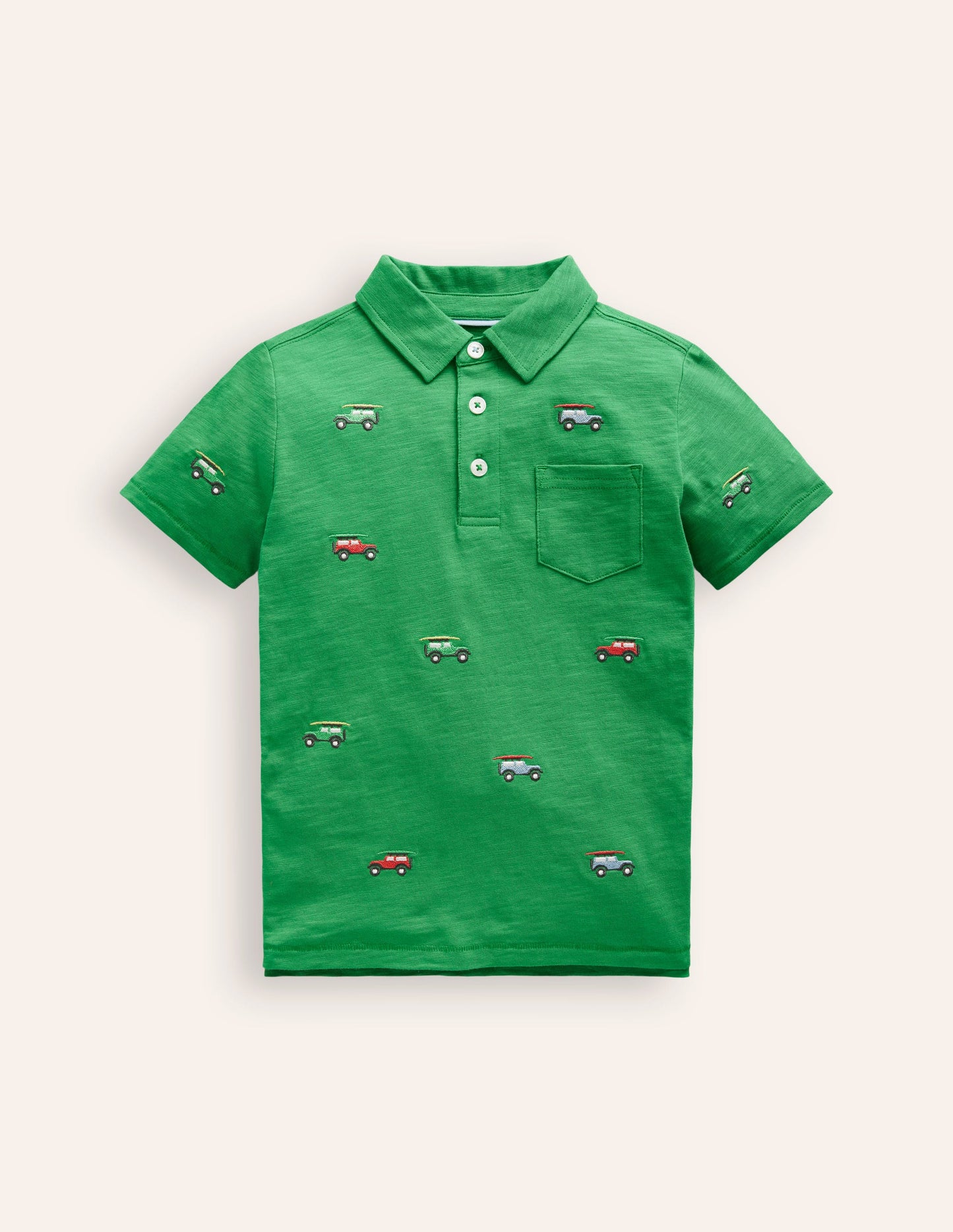 Embroidered Slub Polo Shirt-Shamrock Green Jeep