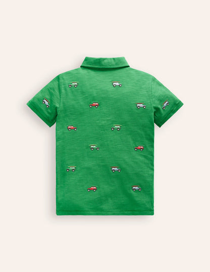 Embroidered Slub Polo Shirt-Shamrock Green Jeep