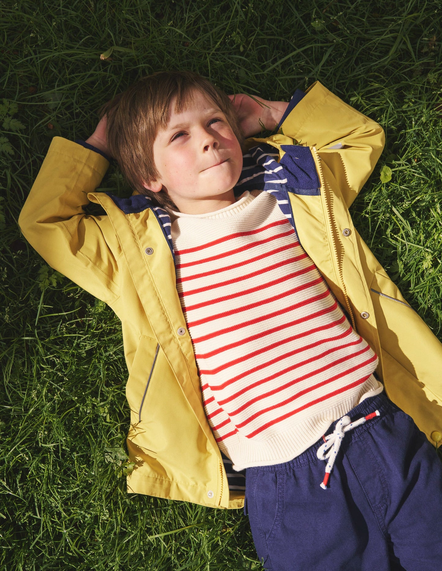 Everyday Stripe Cotton Jumper-Ecru Marl and Jam Red Stripe