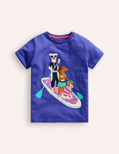 Short Sleeve Applique T-Shirt-Blue Heron Dogs