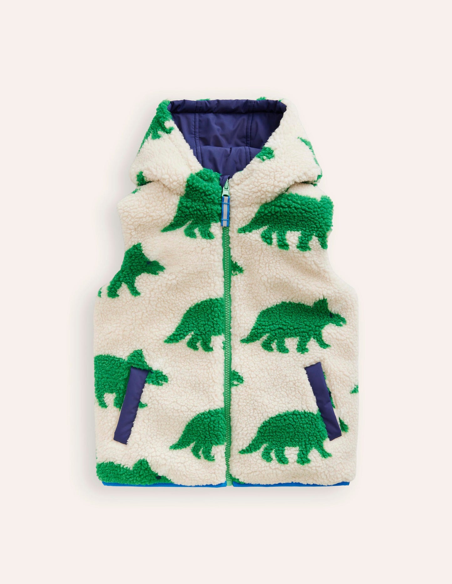 Reversible Borg Gilet-Green Dino / Navy