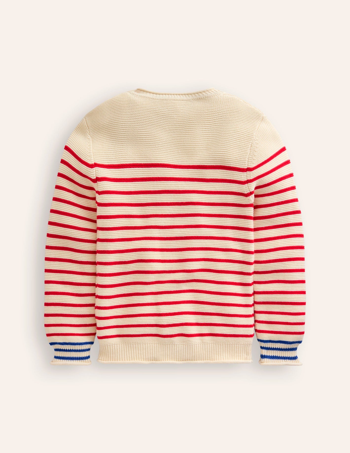 Everyday Stripe Cotton Jumper-Ecru Marl and Jam Red Stripe