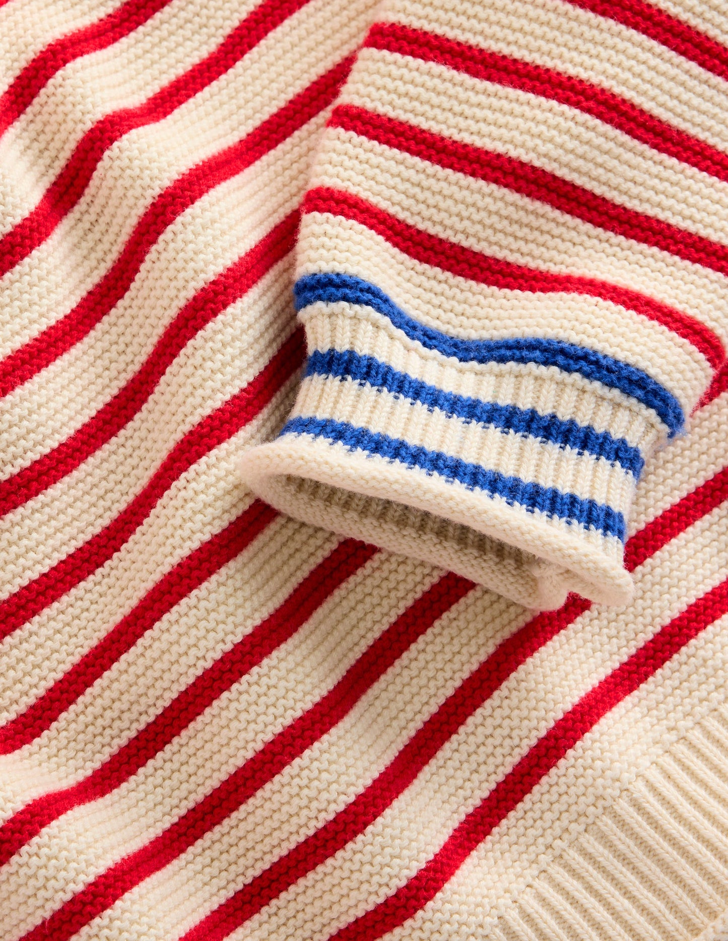 Everyday Stripe Cotton Jumper-Ecru Marl and Jam Red Stripe