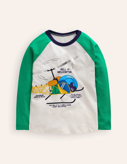 Printed Logo Raglan T-Shirt-Topaz Green Helicopter