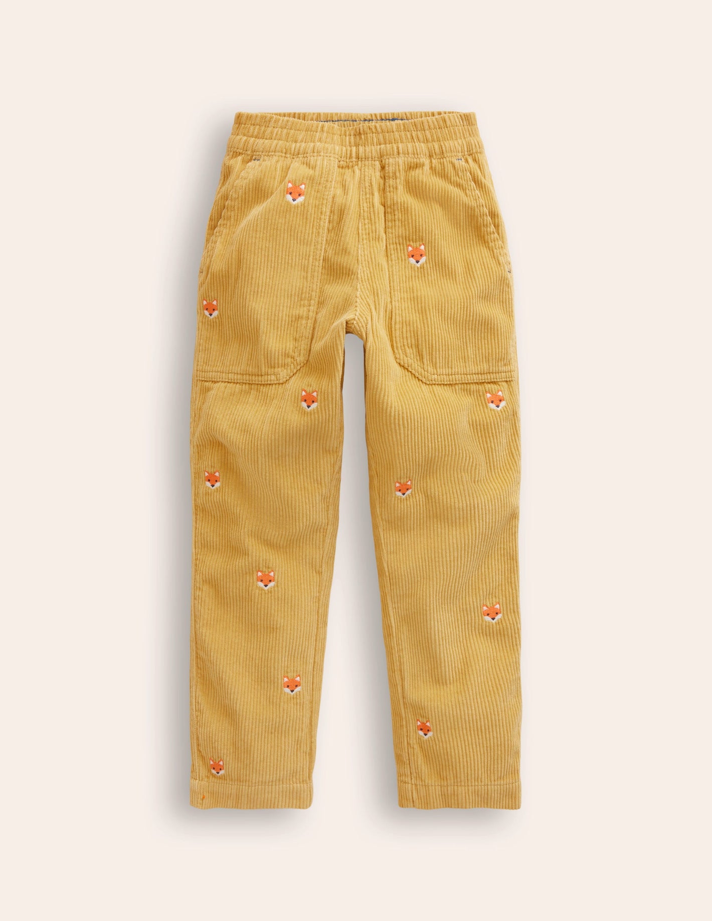 Pull-On Cord Trousers -Honeycomb Yellow Foxes