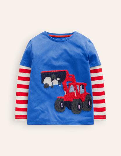 Applique Mock Sleeve T-Shirt -Greek Blue Digger