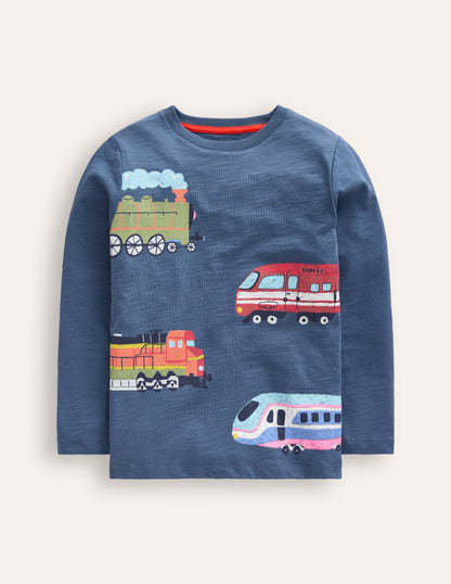 Printed Logo T-Shirt-Robot Blue Trains