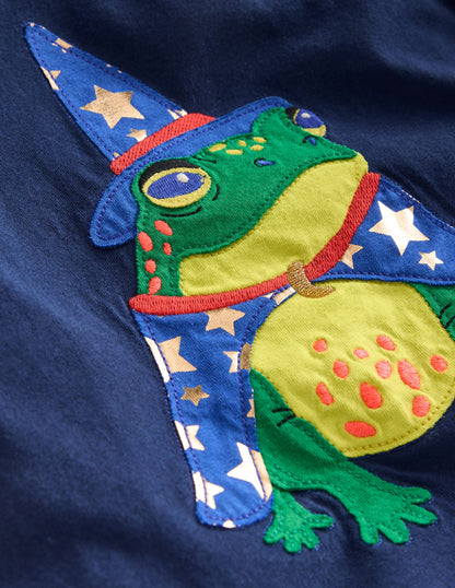 Halloween Appliqué T-shirt-College Navy Frog