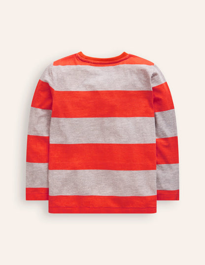 Everyday Long Sleeve T-Shirt-Grey Marl/ Firecracker Red