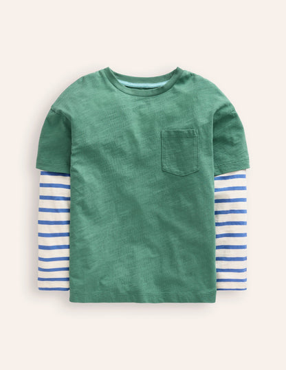 Mock Sleeve T-Shirt-Spruce Green