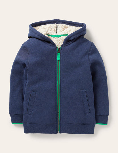 Shaggy-Lined Hoodie-College Navy Marl