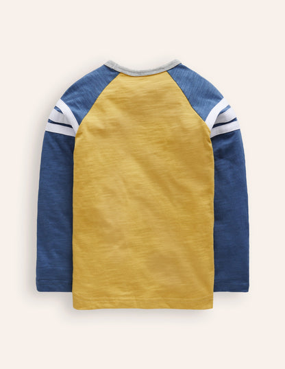 Long Sleeve Raglan T-shirt-Tropical Yellow/ Bluejay