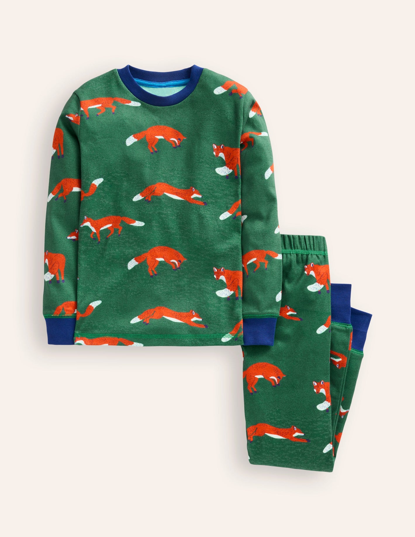 Snug Long John Pyjamas-Jewel Green Foxes