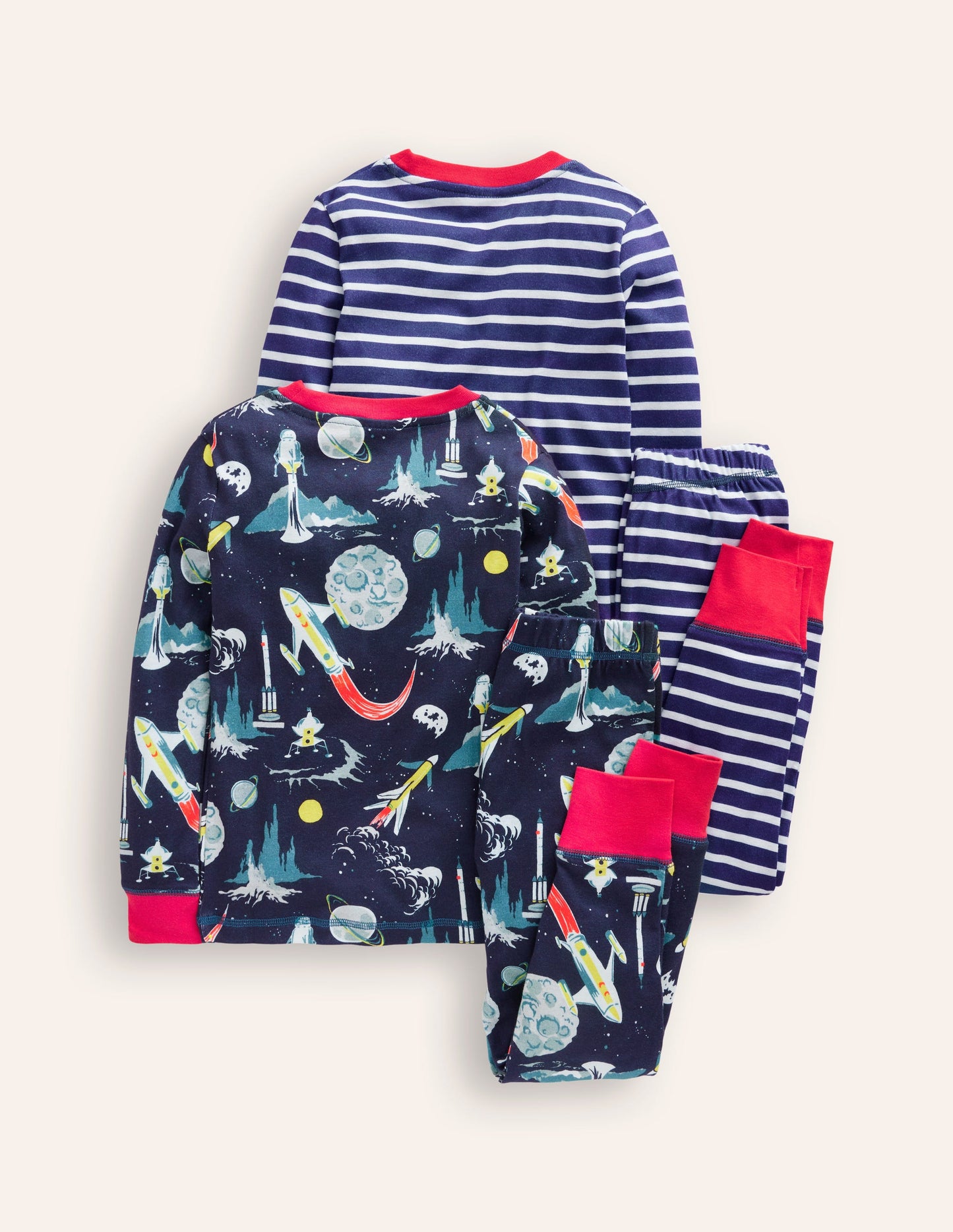 Snug Twin Pack Pyjamas-Grey Space and Navy Stripe