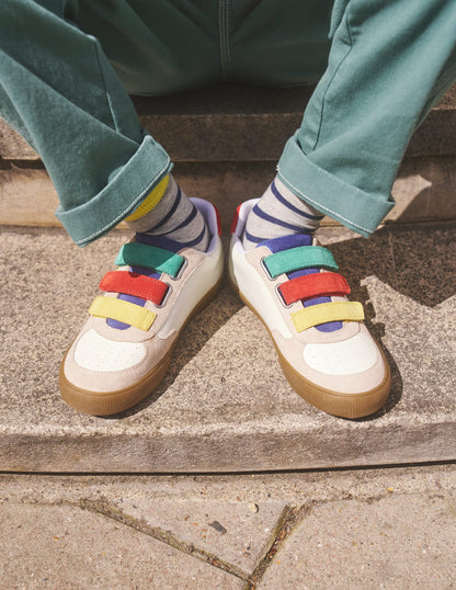 Leather Low Top-White and Multi Colourblock