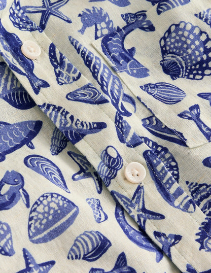 Cotton Linen Shirt-Sapphire Blue Seashore