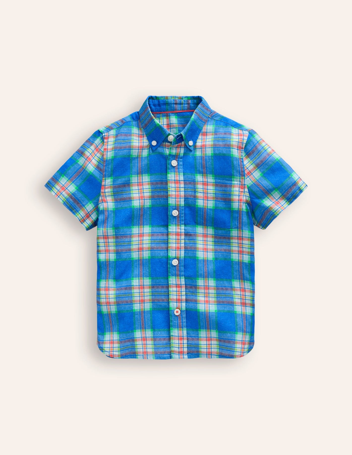 Cotton Linen Shirt-Blue/ Green Check