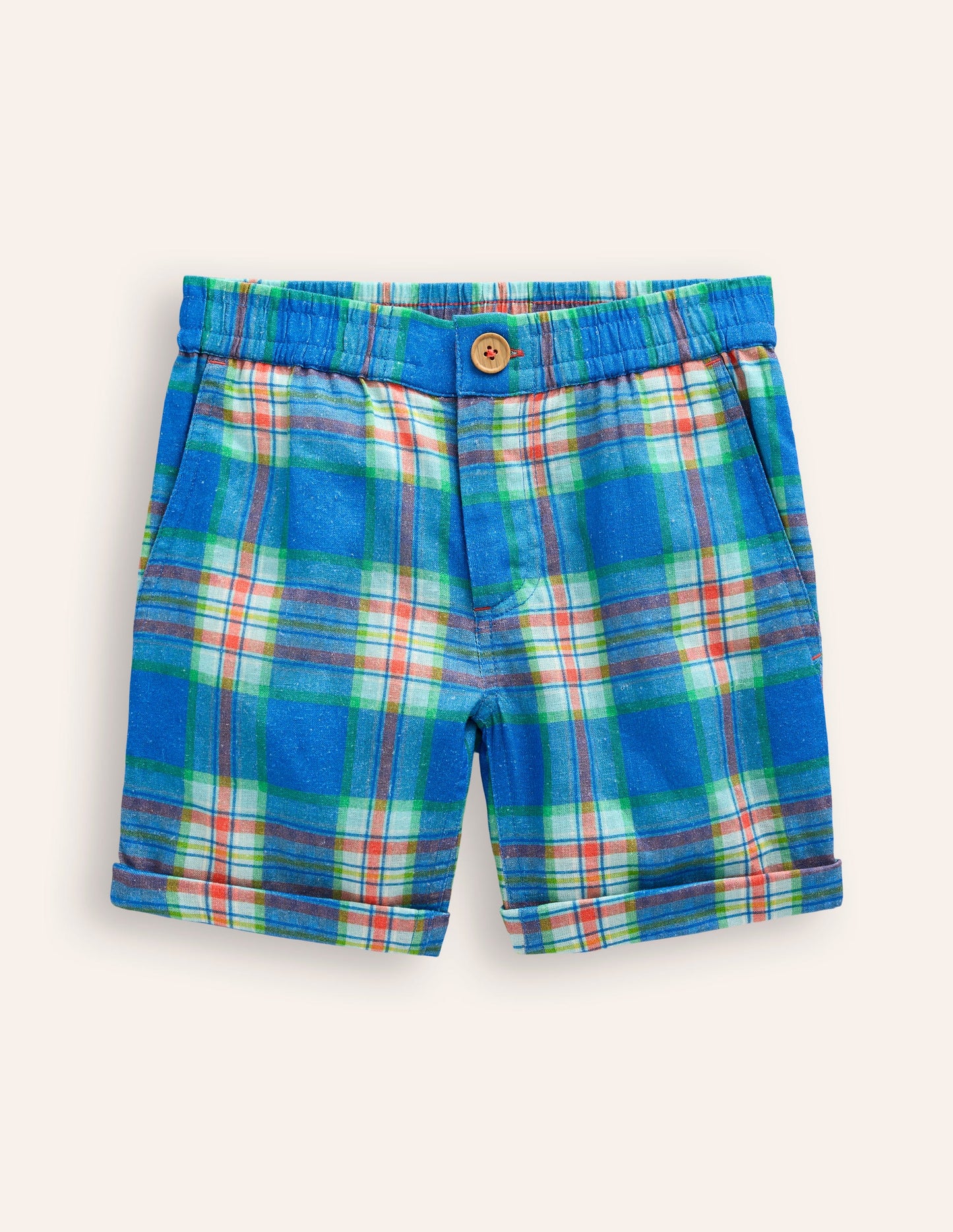 Smart Roll Up Shorts-Blue/ Green Check