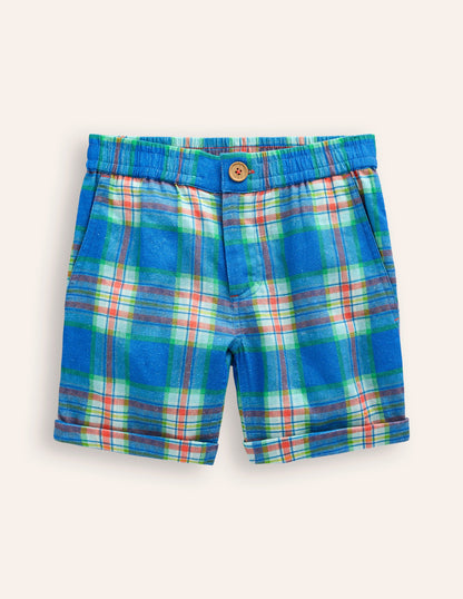 Smart Roll Up Shorts-Blue/ Green Check