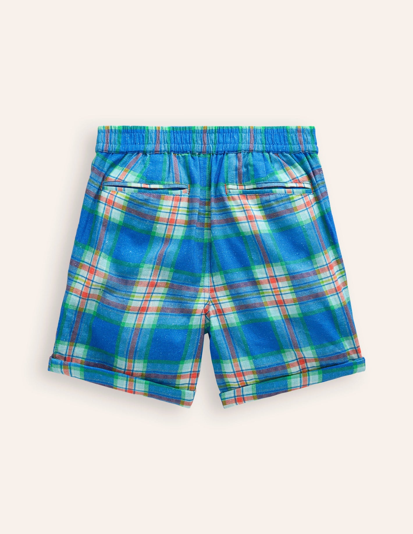 Smart Roll Up Shorts-Blue/ Green Check