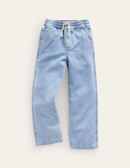 Pull-On Denim Trousers-Light Wash