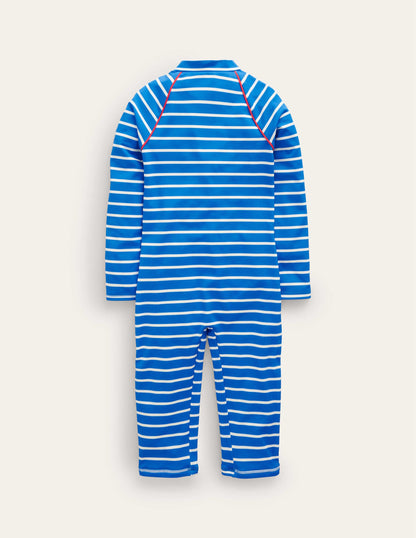 Sun Safe Surf Suit-Greek Blue and Ivory Stripe