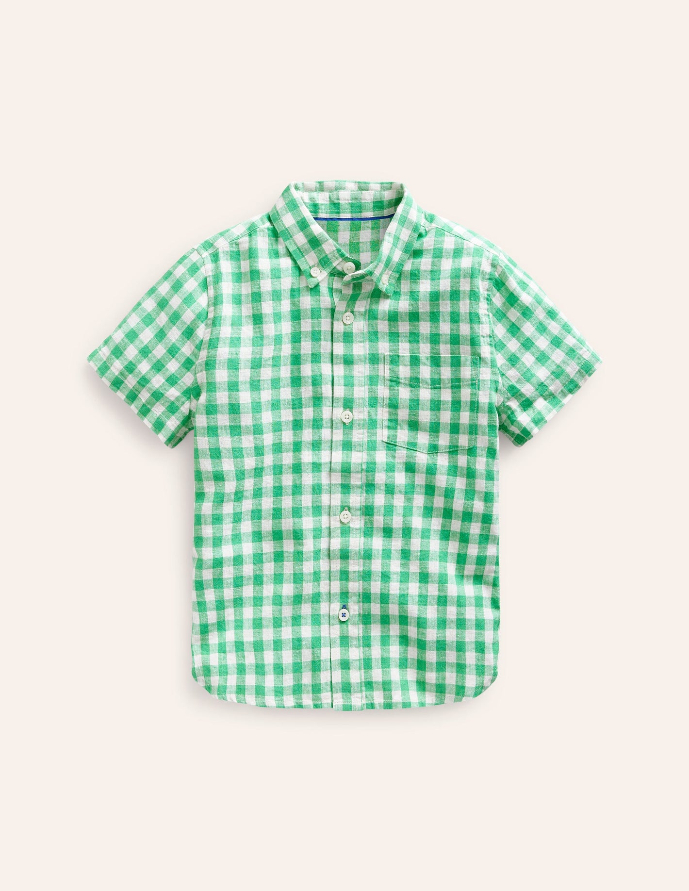 Cotton Linen Shirt-Pea Green Gingham