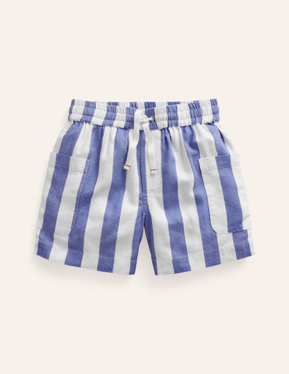 Pocket Shorts-Sapphire Blue/ Ivory Stripe