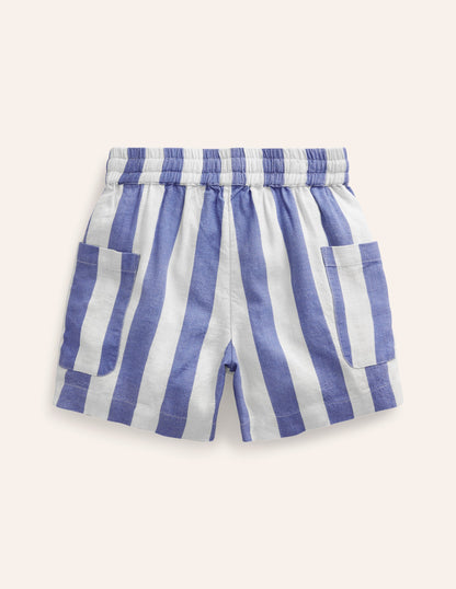 Pocket Shorts-Sapphire Blue/ Ivory Stripe