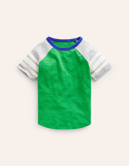 Short Sleeve Raglan T-shirt-Pea Green/Grey Marl/Calico