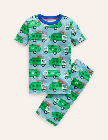 Snug Short John Pyjamas-Green Recycling Trucks