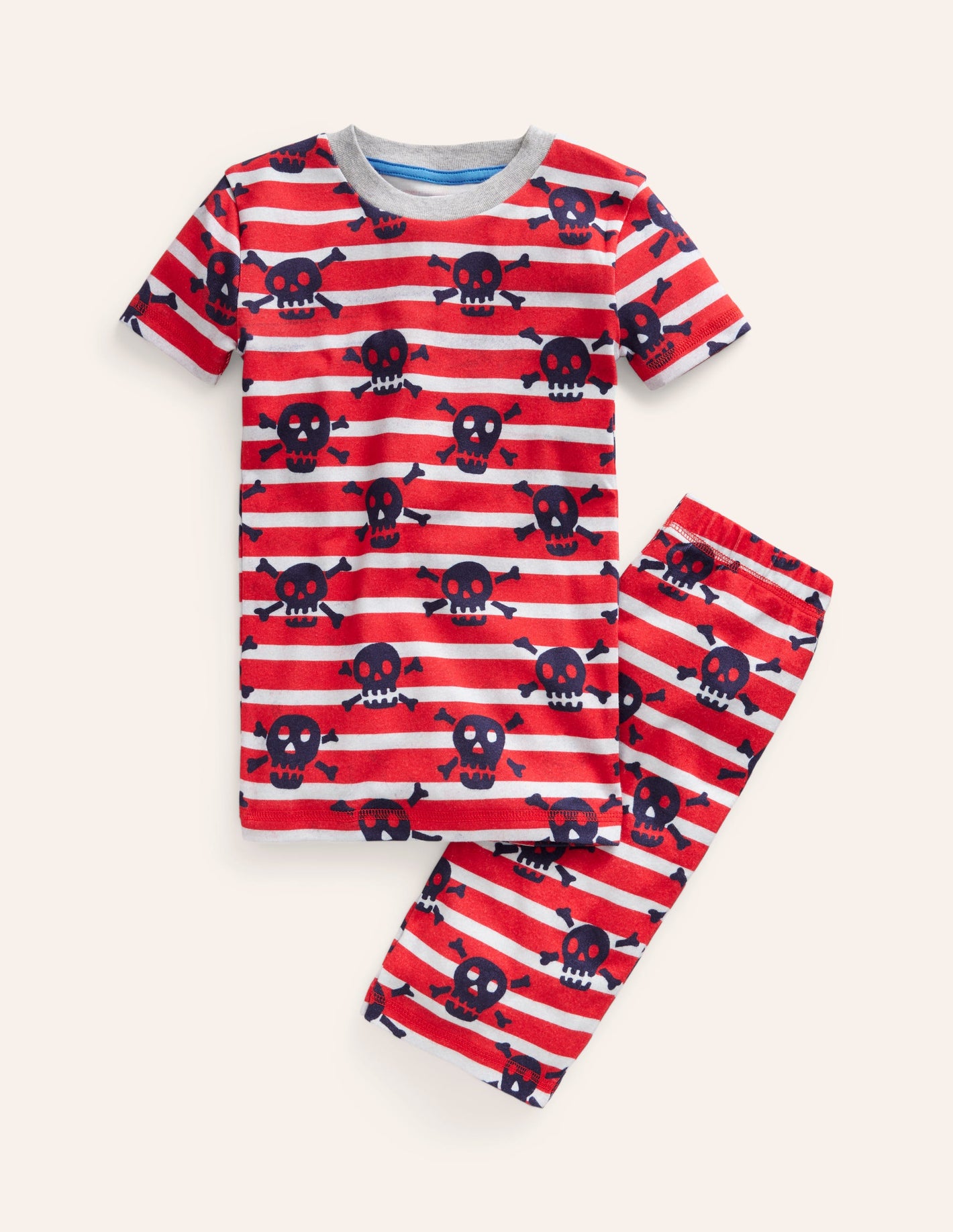 Snug Short John Pyjamas-Salsa Red Skull Stripe