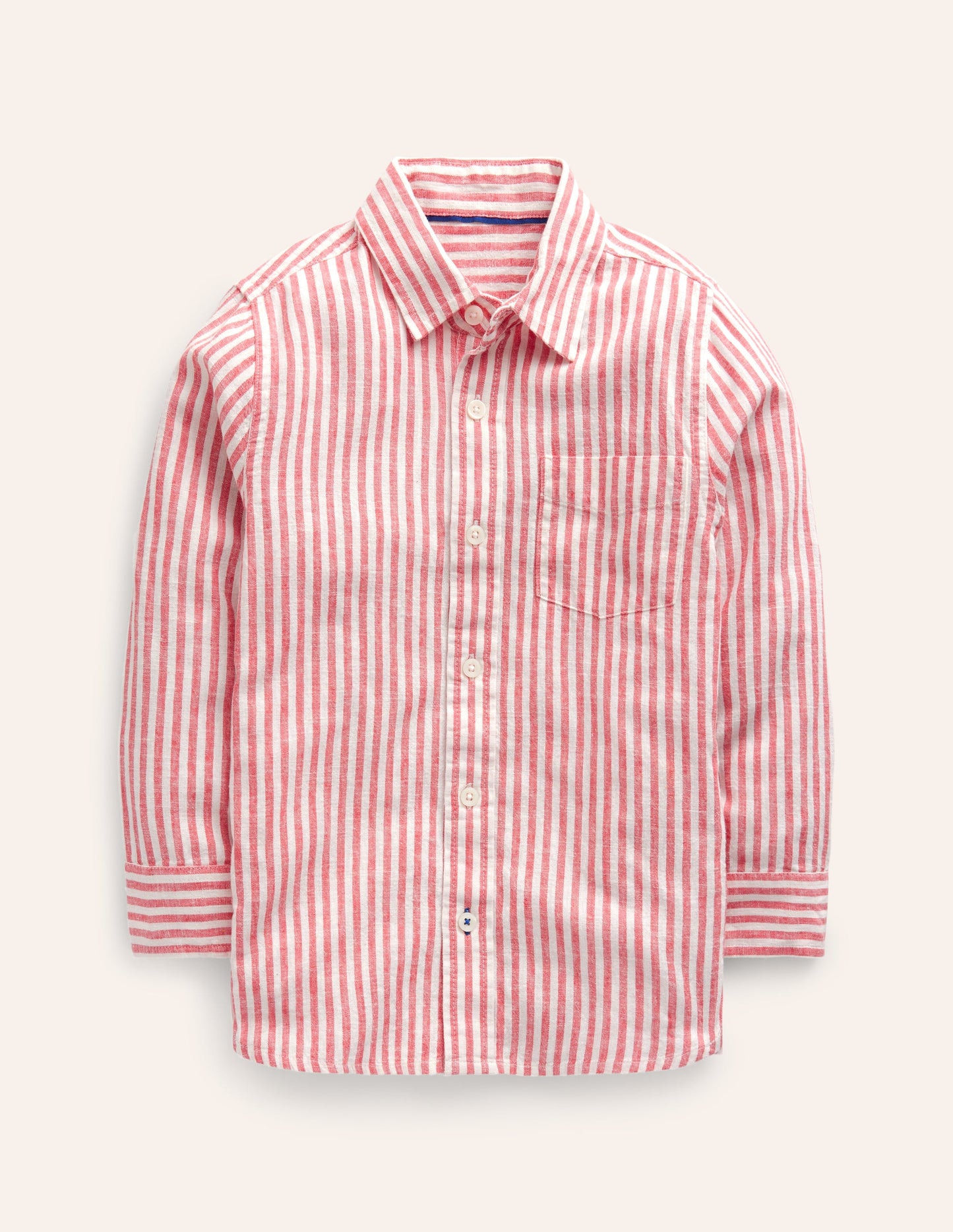 Long Sleeve Cotton Linen Shirt-Jam Red / Ivory Stripe