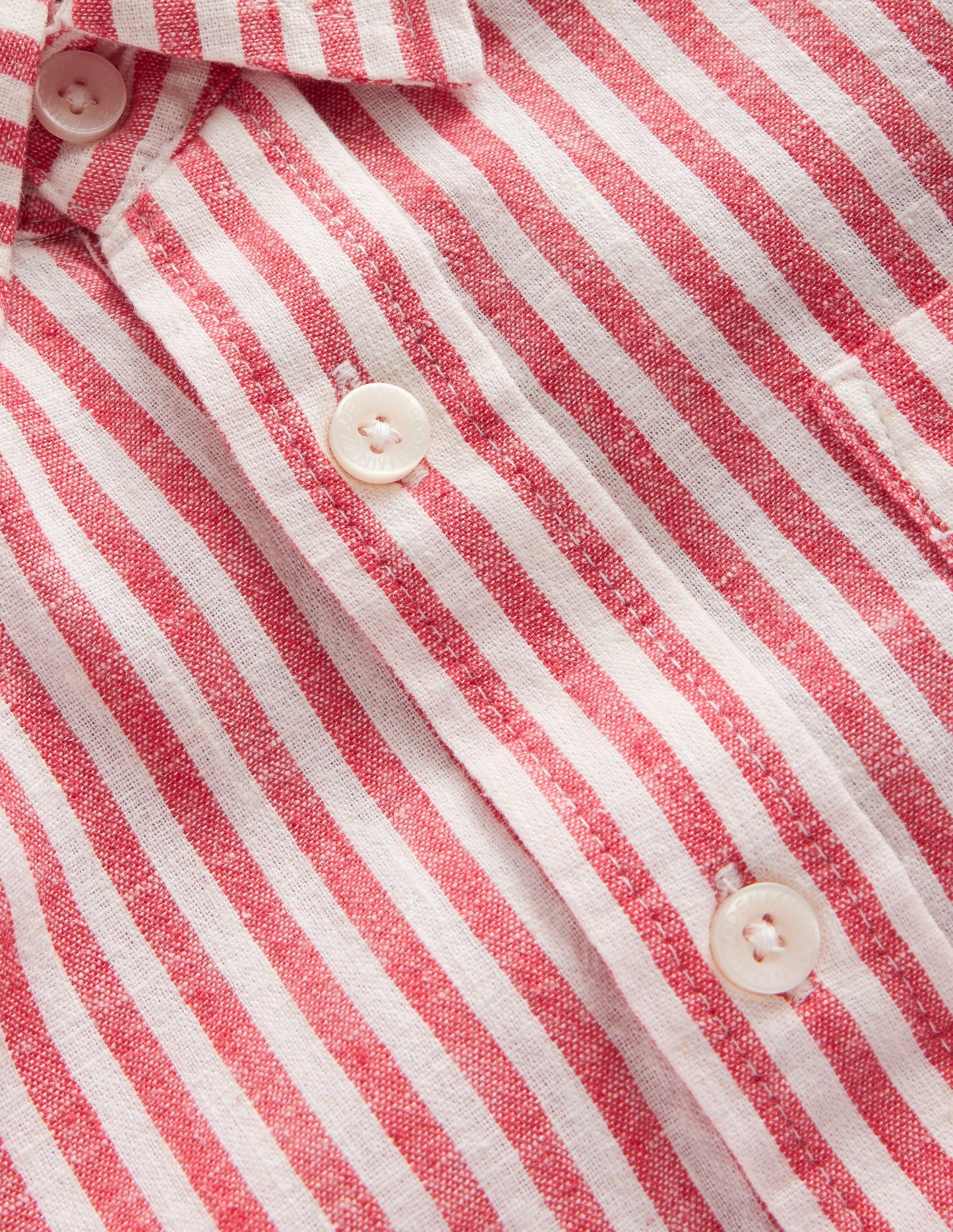 Long Sleeve Cotton Linen Shirt-Jam Red / Ivory Stripe