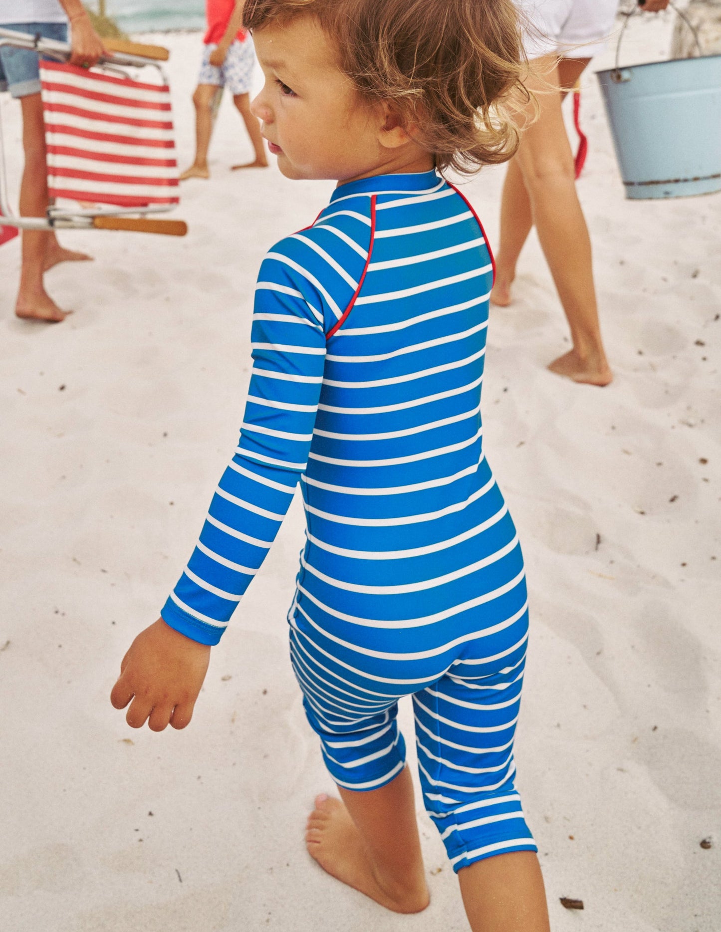 Sun Safe Surf Suit-Greek Blue and Ivory Stripe