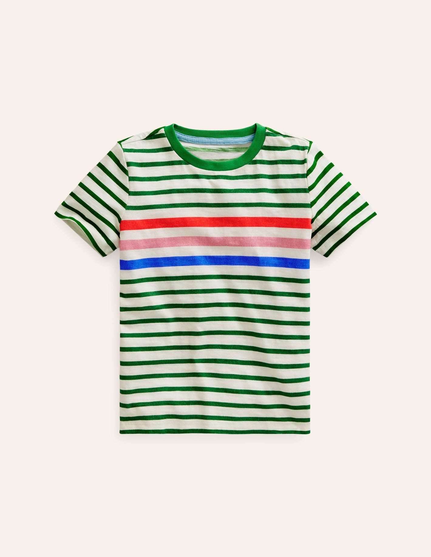 Rainbow Stripe Slub T-shirt-Highland Green Multi Stripe