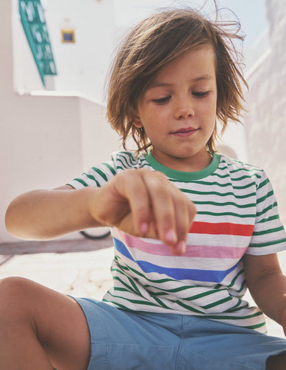 Rainbow Stripe Slub T-shirt-Highland Green Multi Stripe