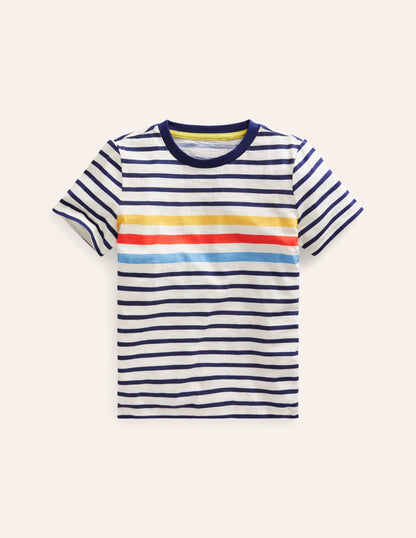 Rainbow Stripe Slub T-shirt-College Navy Multi Stripe