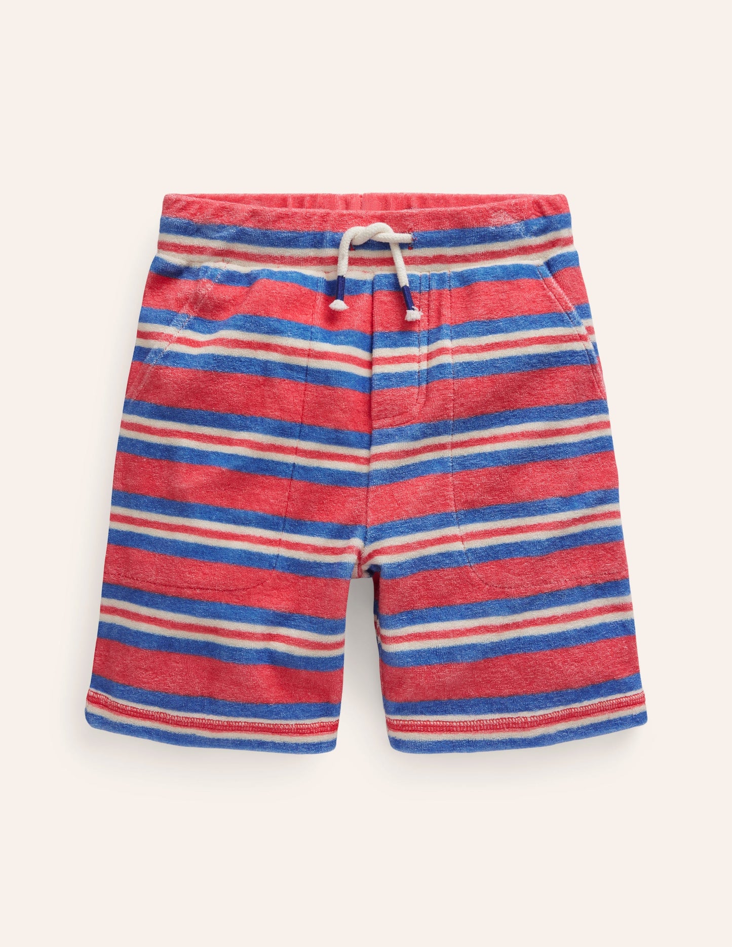 Towelling Sweat Shorts-Jam Red/ Cabana Blue Stripe