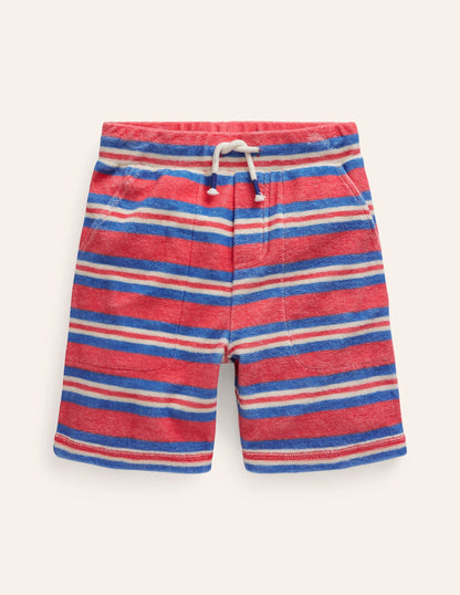 Towelling Sweat Shorts-Jam Red/ Cabana Blue Stripe