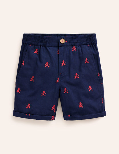 Smart Roll Up Shorts-College Navy Skull Embroidery