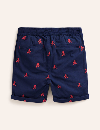 Smart Roll Up Shorts-College Navy Skull Embroidery