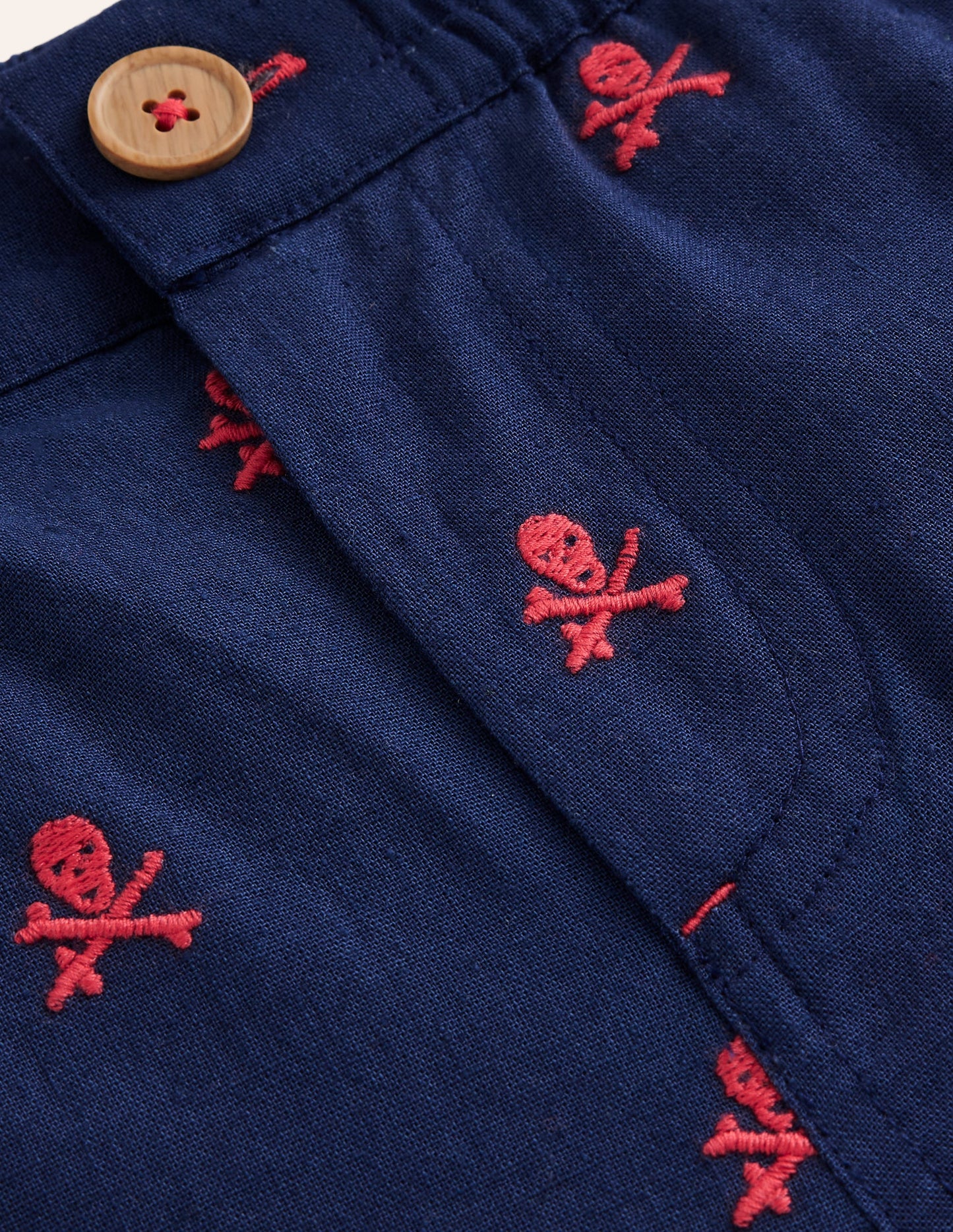 Smart Roll Up Shorts-College Navy Skull Embroidery