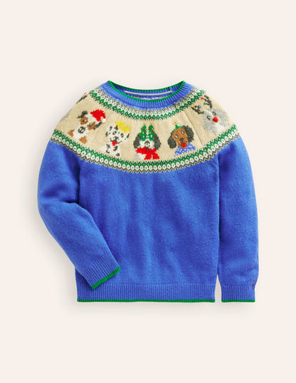 Fair Isle Jumper-Greek Blue Festive Dogs