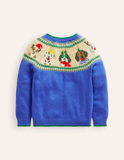 Fair Isle Jumper-Greek Blue Festive Dogs