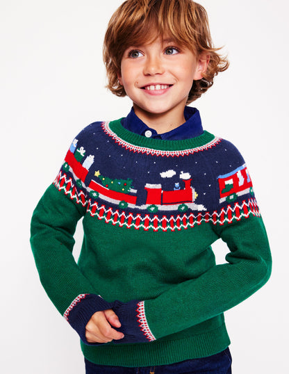 Fair Isle Jumper -Jewel Green Train